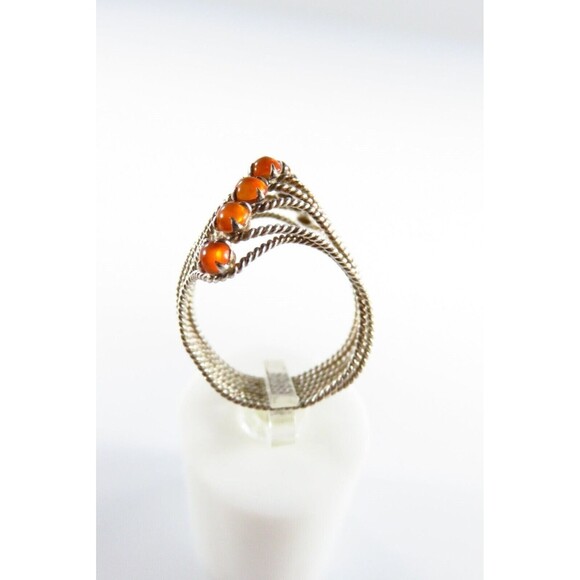 Twisted Wire Sterling Silver Orange Stone Multi Band Ring Ring Size 7 - Picture 6 of 11